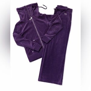 Michael Kors Purple Velour Tracksuit Set Y2K Zip Hoodie & Pants Small
